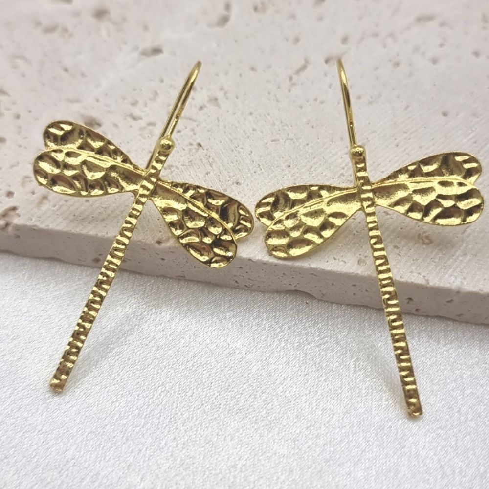  Gold hammered dragonfly earrings | NWOT